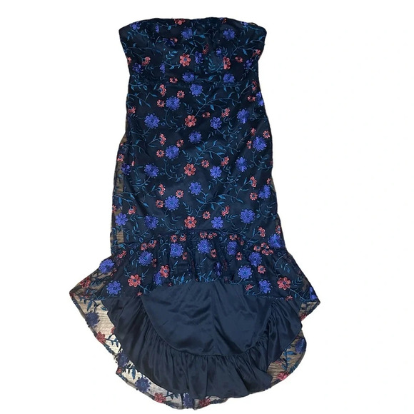 Sam Edelman Embroidered Floral High Low Strapless Dress. Sz: 8 - Picture 2 of 10